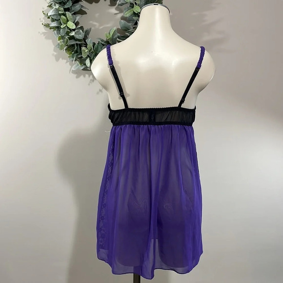 NWOT Ambrielle Lace Babydoll Negligee Nightgown Black Purple Adjustable Straps M - Picture 5 of 12